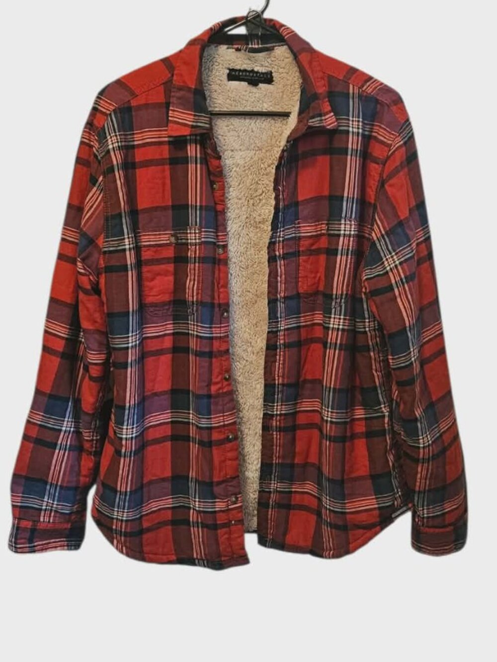 Cozy Aéropostale Red Plaid Sherpa-Lined Flannel Men's Shirt Jacket Size M